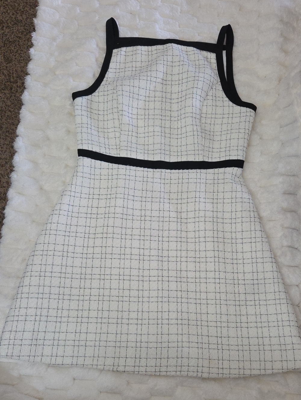 Cider White Check Mini Dress with Black Trim